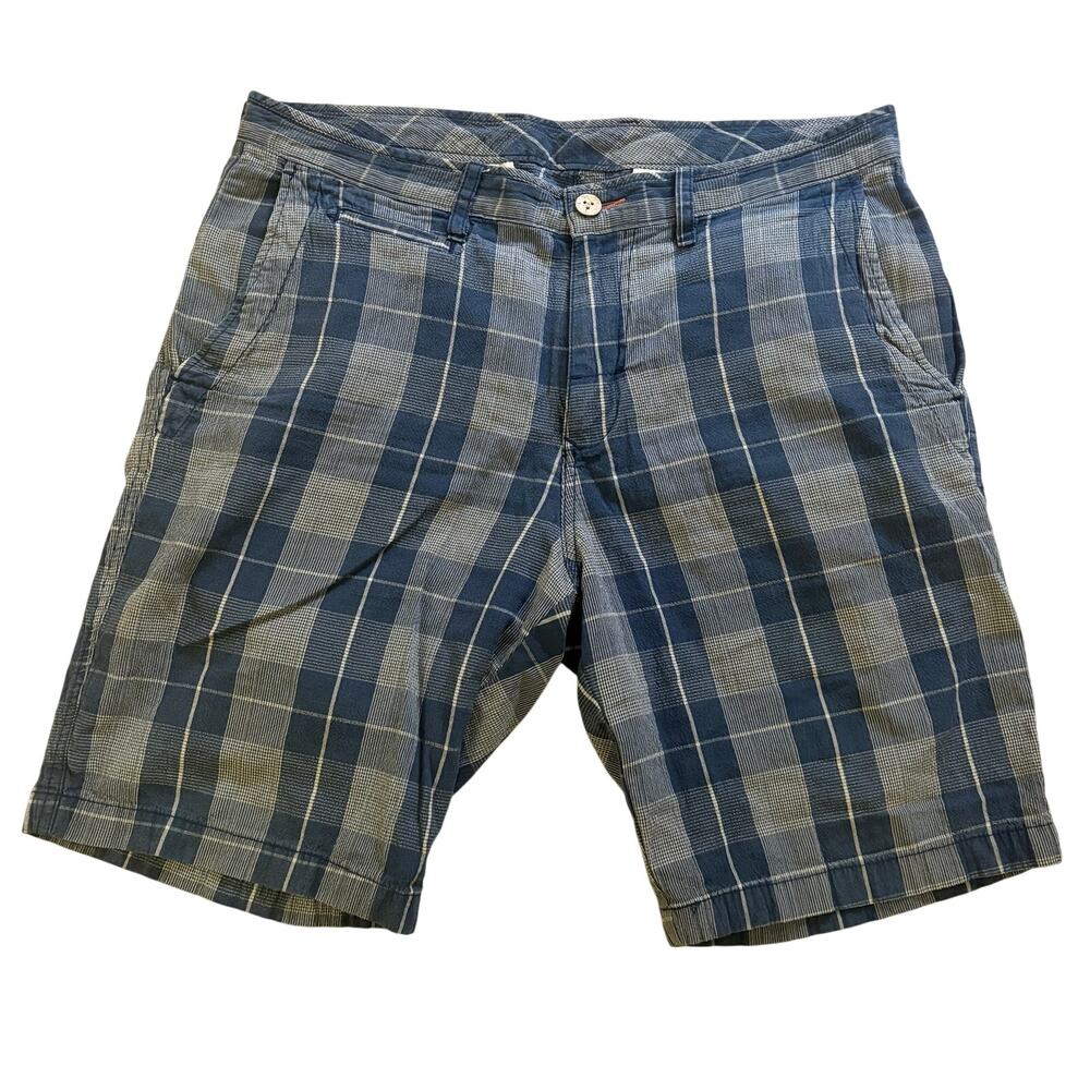 Tommy Bahama Relax Mens Blue Plaid Tencel Blend Shorts Size 33 Flat Front